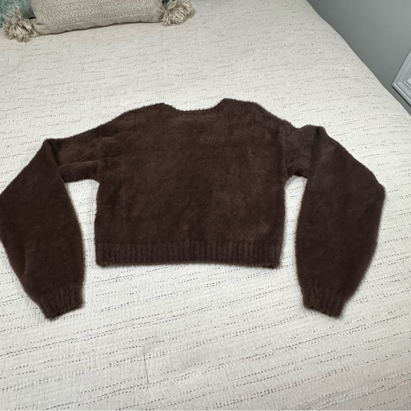 Hollister Fuzzy Cropped Crewneck Sweater in Chocolate Brown - Picture 6 of 6